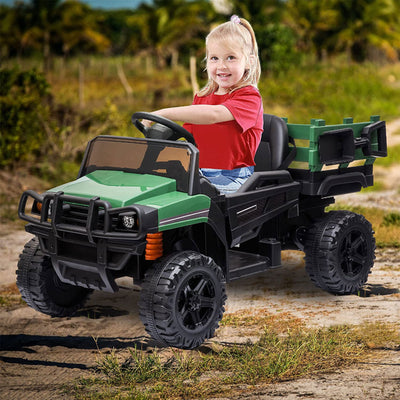 TOBBI Kids Battery Ride On Toy Tractor w/Remote Control, Army Green (Open Box)