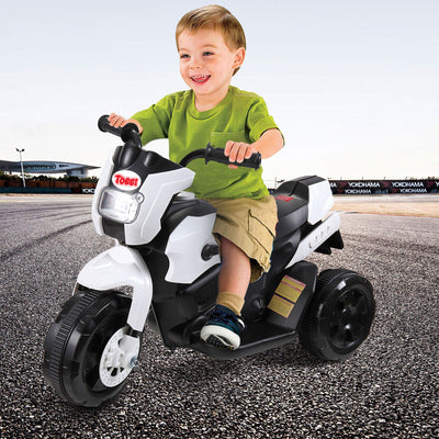 TOBBI 6 Volt Battery Powered 3 Wheeled Ride On Motorcycle for Ages 3 & Up, White