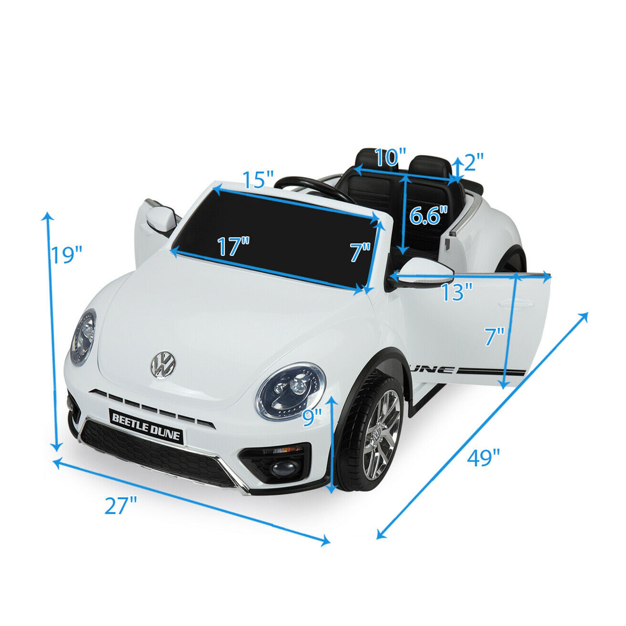 TOBBI 12V Kids Battery Ride On Volkswagen Beetle Car with RC, White (For Parts)