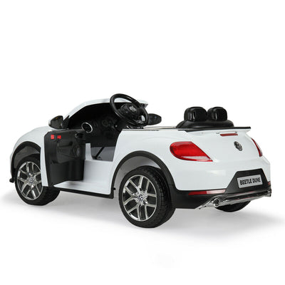 TOBBI 12V Kids Rechargeable Battery Ride On Volkswagen Beetle Car with RC, White