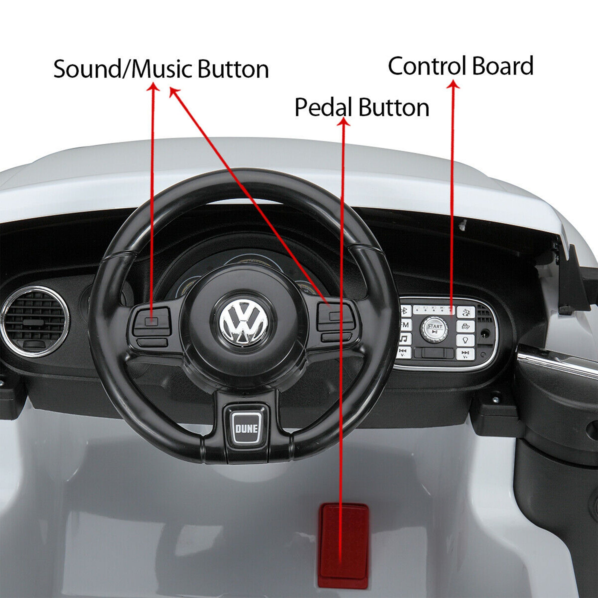 TOBBI 12V Kids Battery Ride On Volkswagen Beetle Car with RC, White (For Parts)