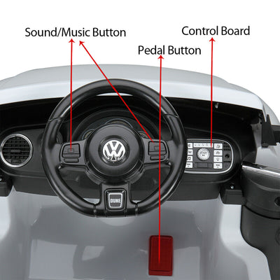 TOBBI 12V Kids Battery Ride On Volkswagen Beetle Car with RC, White (For Parts)