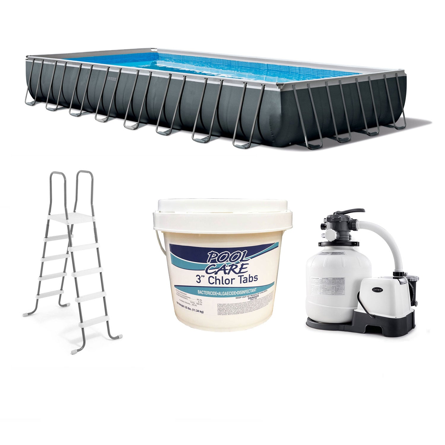 Intex Ultra XTR Rectangular Swimming Pool Set & Pool Care Chlorine Tabs, 25 Lbs - VMInnovations