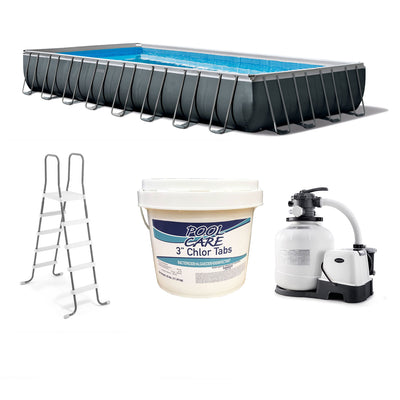 Intex Ultra XTR Rectangular Swimming Pool Set & Pool Care Chlorine Tabs, 25 Lbs - VMInnovations