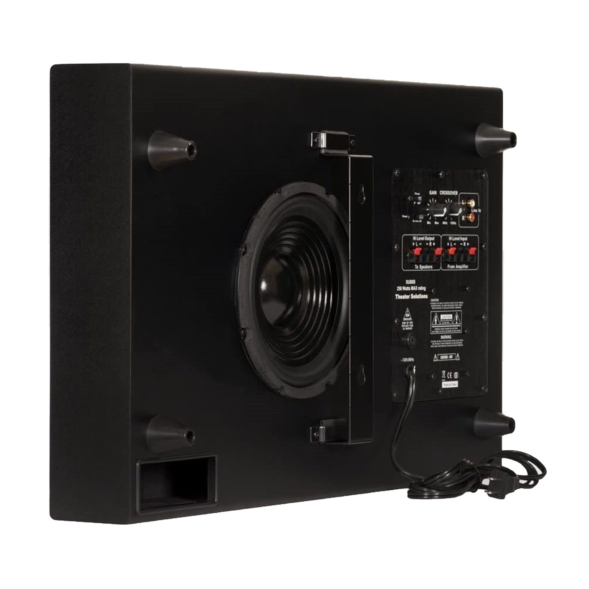 Theater Solutions by Goldwood 250 Watt 8 Inch Slim Home Theater Subwoofer, Black