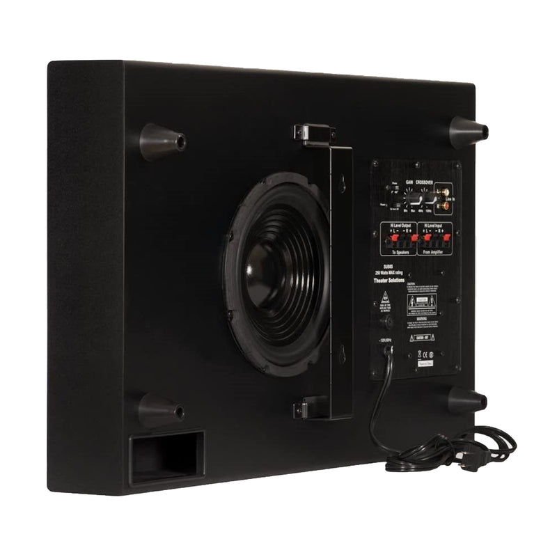 Theater Solutions by Goldwood 250 Watt 8 Inch Slim Home Theater Subwoofer, Black