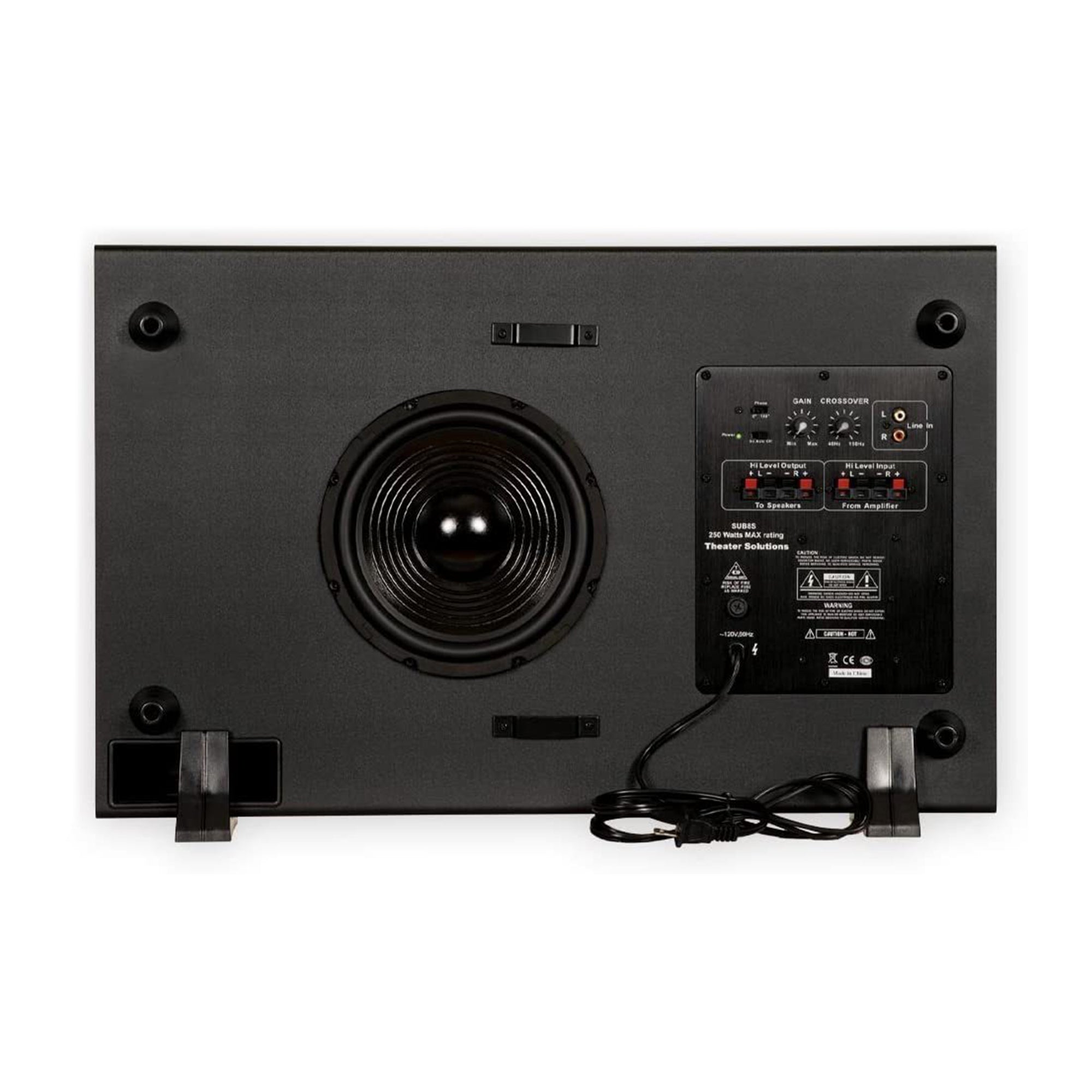 Theater Solutions by Goldwood 250 Watt 8 Inch Slim Home Theater Subwoofer, Black