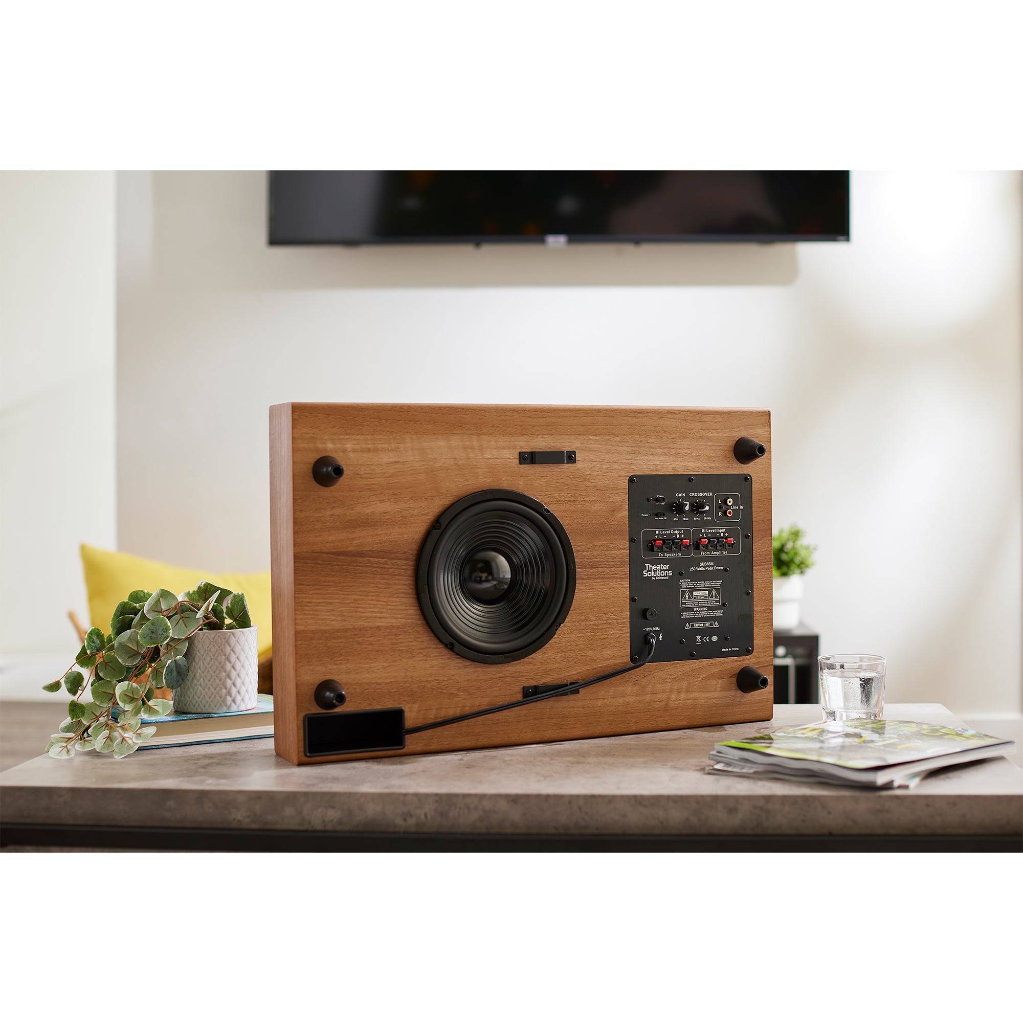Theater Solutions by Goldwood 250 Watt 8" Slim Home Theater Subwoofer, Mahogany