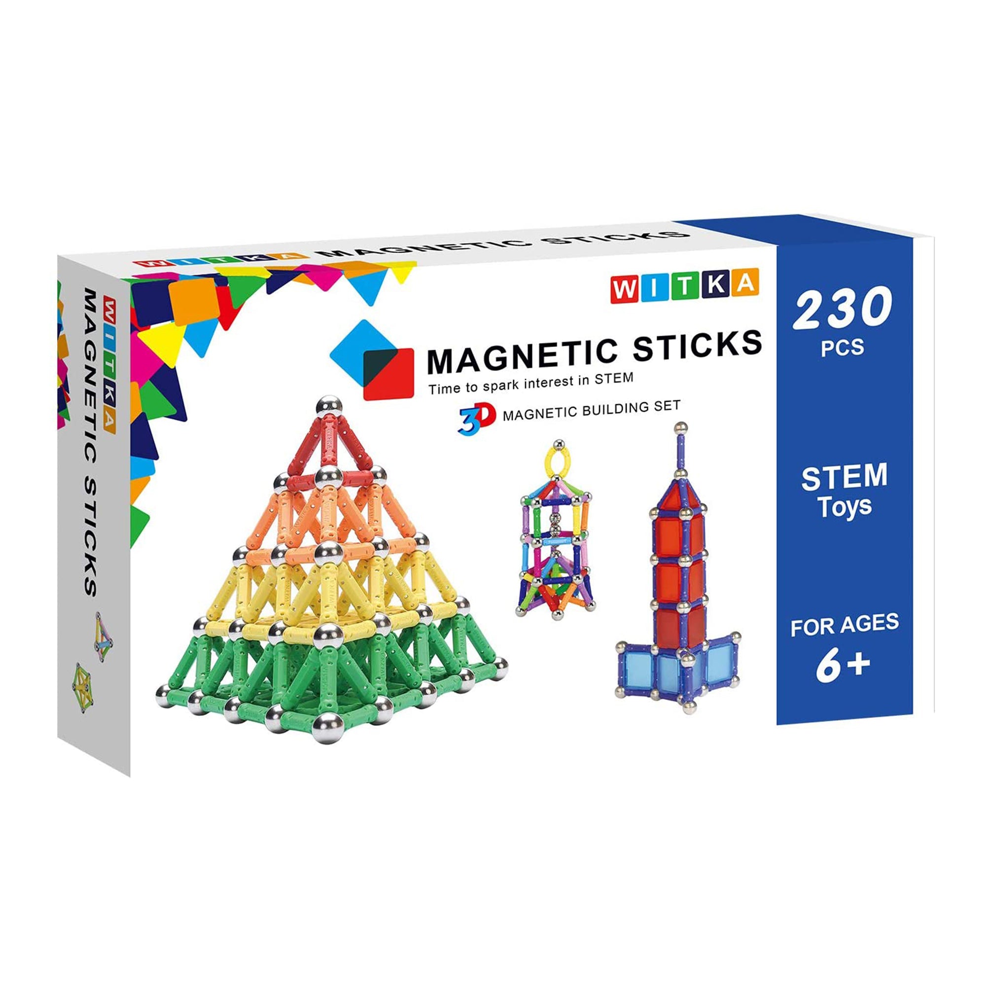 WITKA Magnetic Building Sticks for Brain Training, 230 Pieces (Open Box) - VMInnovations