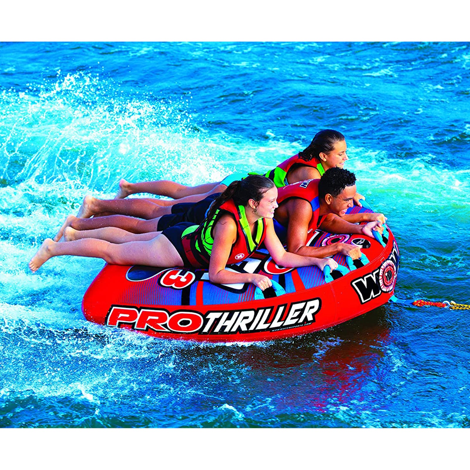 WOW Watersports Super Thriller Pro Series 3 Person Inflatable Towing Tube, Red - VMInnovations