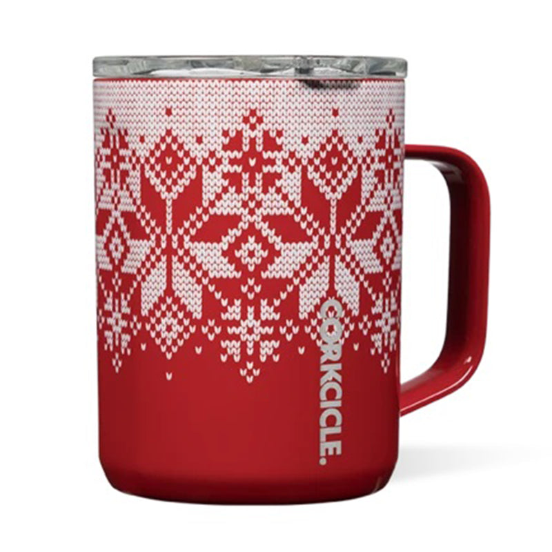 Corkcicle 16 Oz Insulated Stainless Steel Coffee Mug, Fairisle Red (4 Pack)