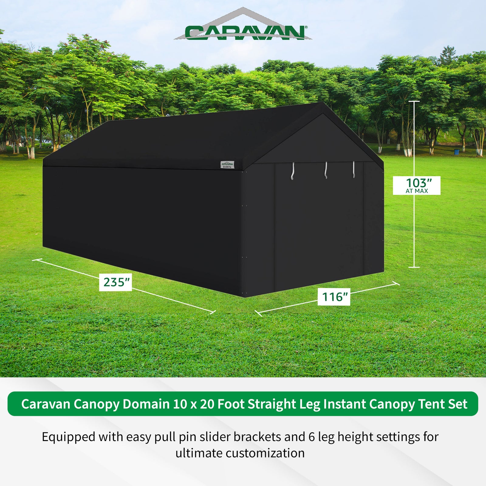 Caravan Canopy Domain 10 x 20' Straight Leg Instant Canopy Tent Set w/Sidewalls - VMInnovations