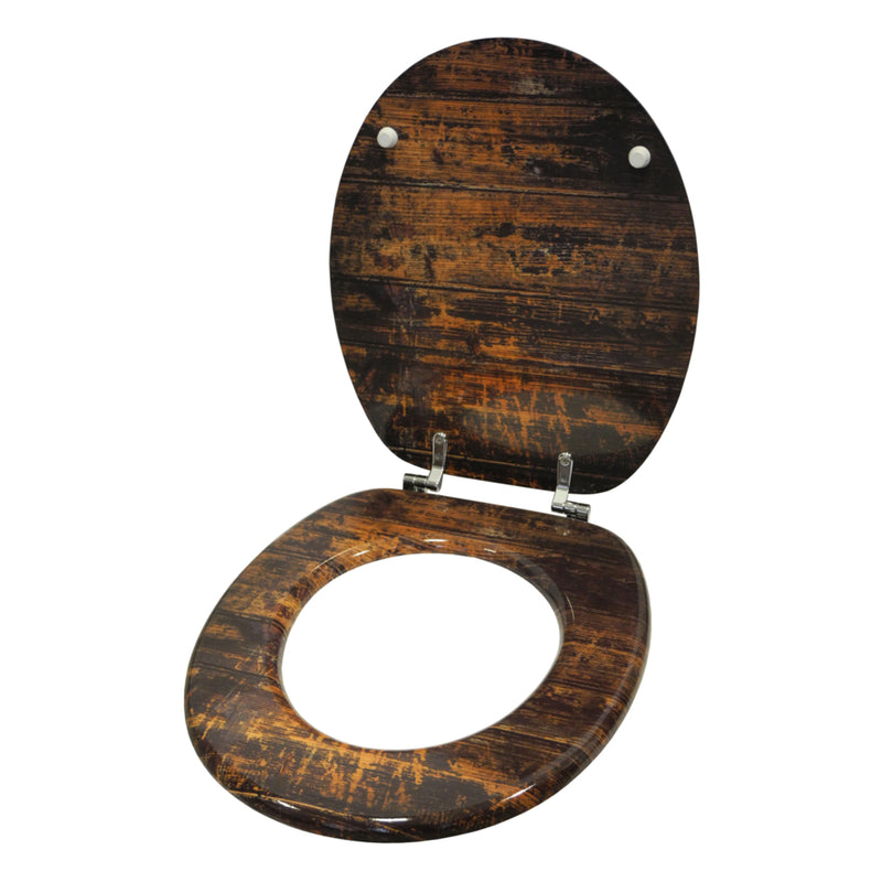 Round Soft Close Adjustable Toilet Seat, Vintage Wood (Used)
