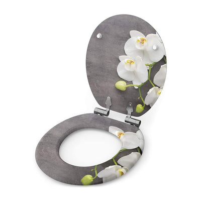 Sanilo  Soft Close Wood Adjustable Hinged Toilet Seat, Pretty Floral (Open Box)