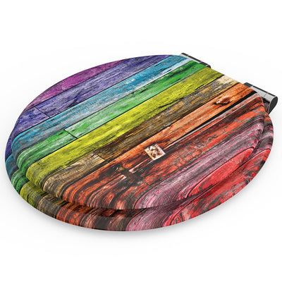 Sanilo Soft Slow Close Round Wood Adjustable Toilet Seats, Rainbow (Open Box)