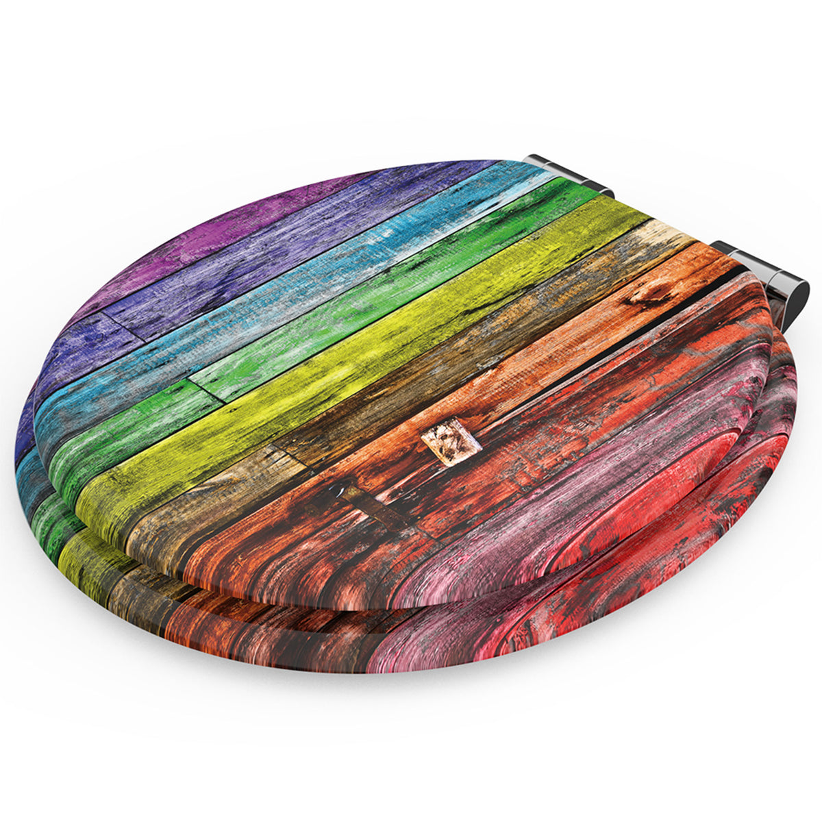 Sanilo Soft Slow Close Round Wood Adjustable Toilet Seats, Rainbow (Open Box)