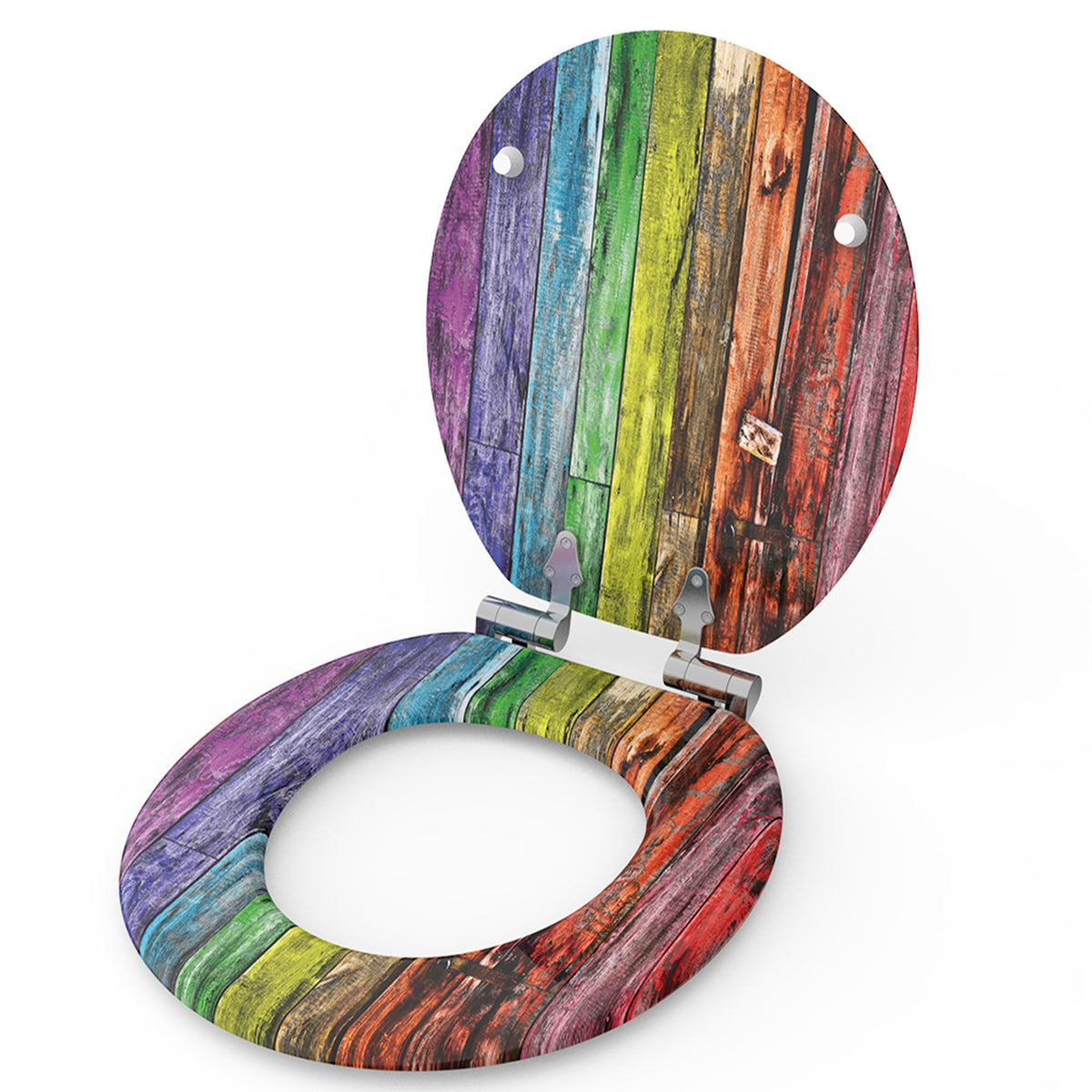 Sanilo Soft Slow Close Round Wood Adjustable Toilet Seats, Rainbow (Open Box)