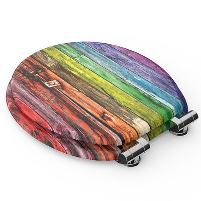 Sanilo Soft Slow Close Round Wood Adjustable Toilet Seats, Rainbow (Open Box)