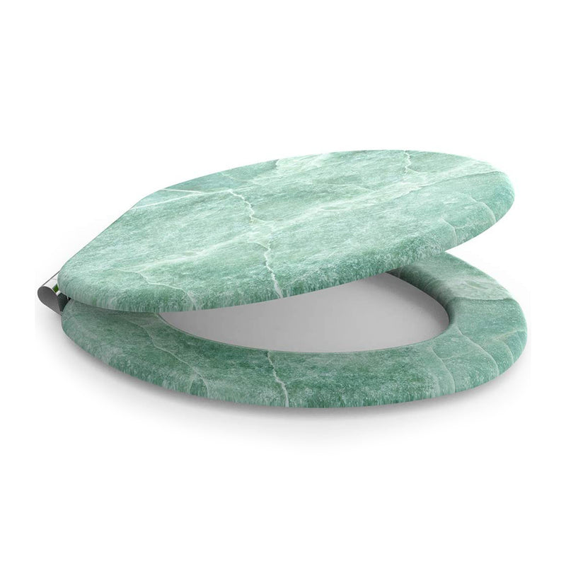 Elongated Soft Close Molded Wood Adjustable Toilet Seat, Marble Green (Used)