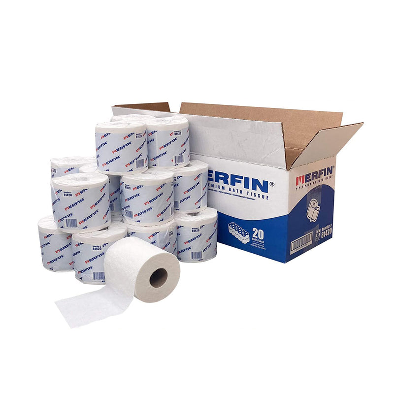 Merfin Premium 2 Ply Bathroom Tissue Toilet Paper, 20 Pack, 500 Sheets Each