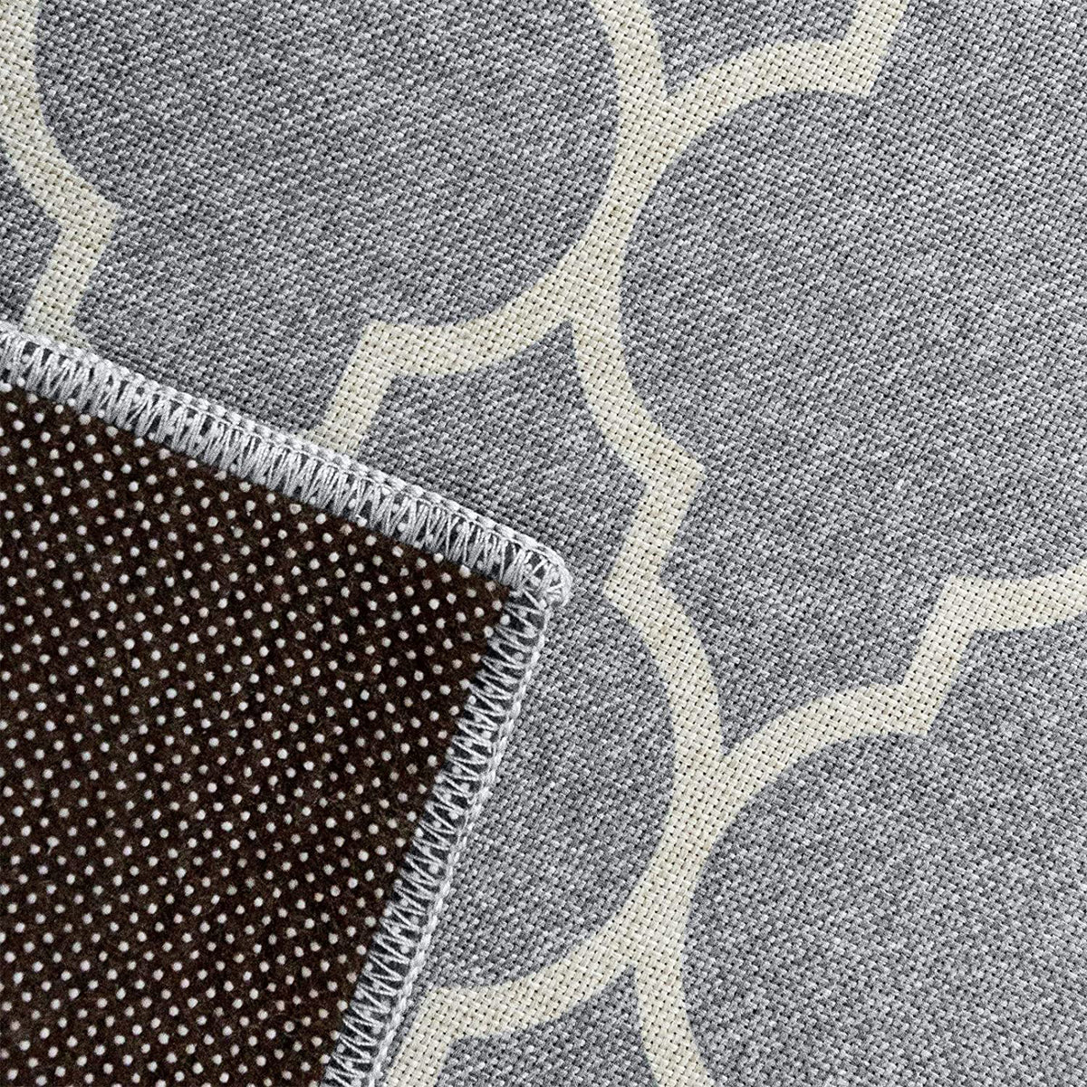 JINCHAN Linen 5 x 7 Foot Geometric Moroccan Quatrefoil Area Rug, Heathered Gray