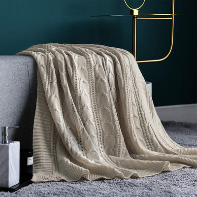 JINCHAN 60 x 50 Inch Lightweight Cable Knit Sweater Style Throw Blanket (Used)