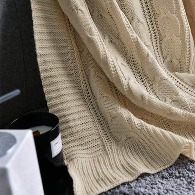 JINCHAN 60 x 50 Inch Lightweight Cable Knit Sweater Style Throw Blanket (Used)