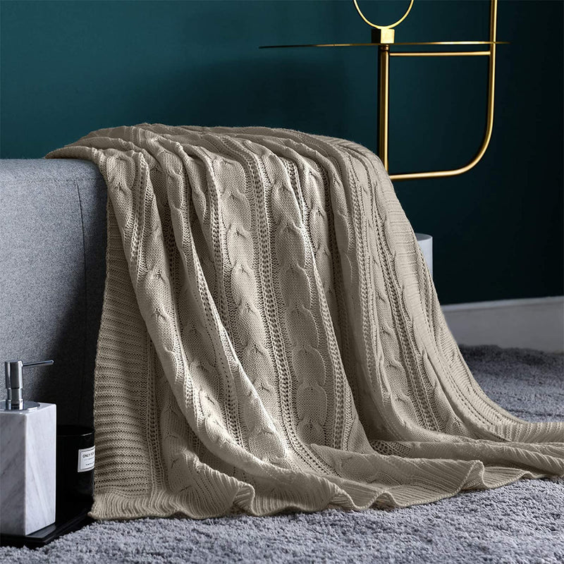 JINCHAN 60 x 50 Inch Lightweight Cable Knit Sweater Style Throw Blanket, Grey