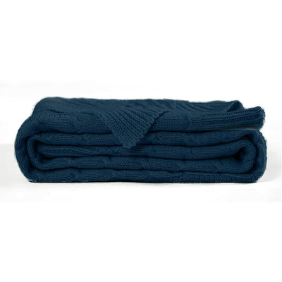 JINCHAN 60 x 50 Inch Lightweight Cable Knit Sweater Style Throw Blanket, Navy