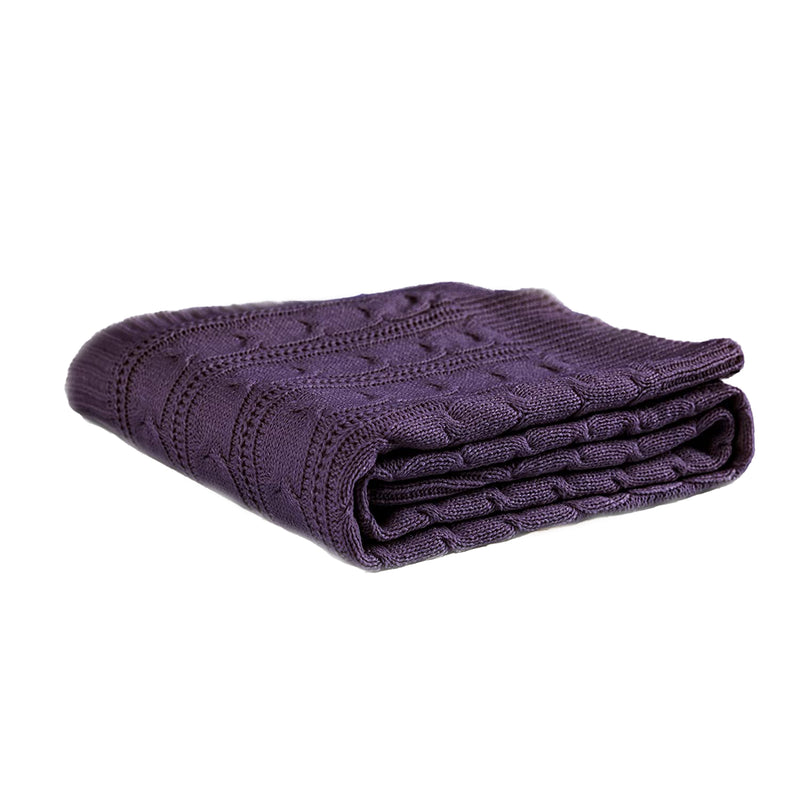 JINCHAN 80 x 60 Inch Lightweight Cable Knit Sweater Style Throw Blanket, Purple