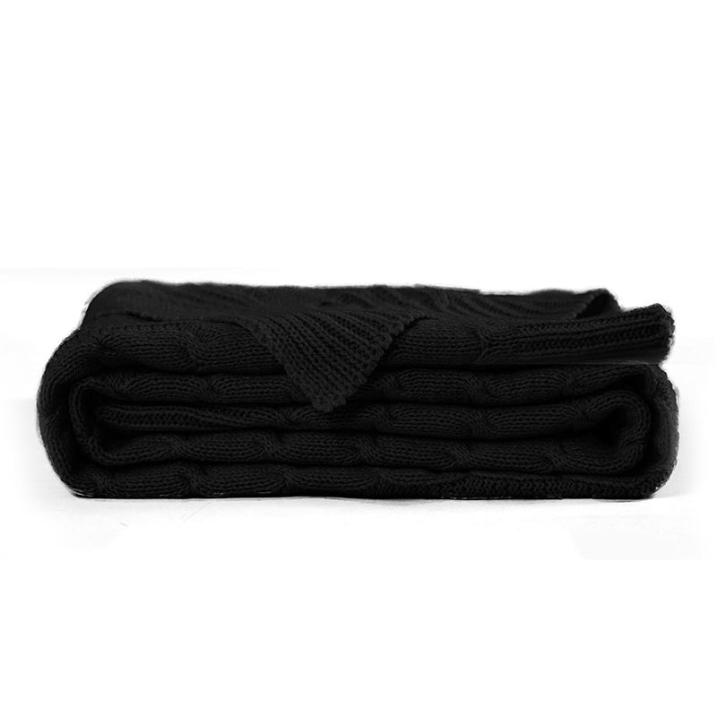 JINCHAN 60 x 50 Inch Lightweight Cable Knit Sweater Style Throw Blanket, Black