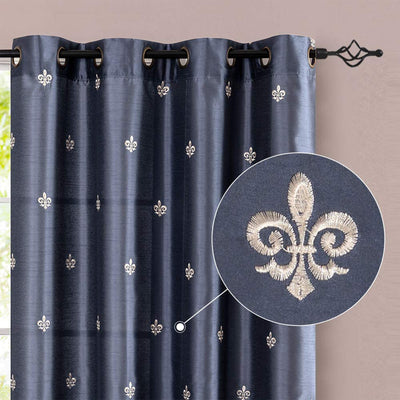 JINCHAN 52 x 95 Inch Grommet Fleur De Lis Flax Linen Curtains, Blue (2 Panels)