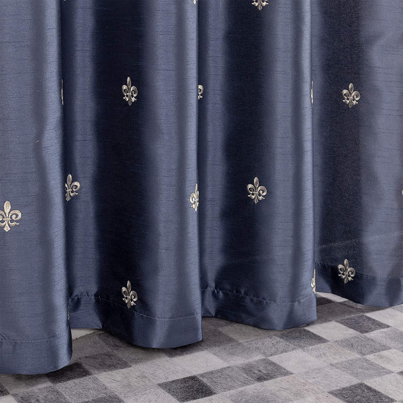 JINCHAN 52 x 84 Inch Grommet Fleur De Lis Flax Linen Curtains, Blue (2 Panels)