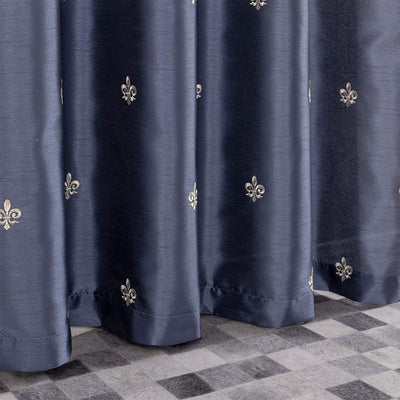 JINCHAN 52 x 95 Inch Grommet Fleur De Lis Flax Linen Curtains, Blue (2 Panels)