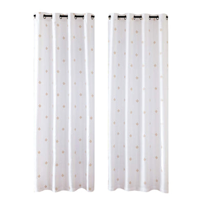 JINCHAN 52 x 95 Inch Grommet Fleur De Lis Flax Linen Curtains, White (2 Panels)