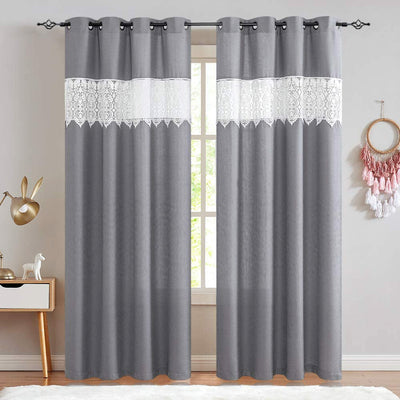 JINCHAN Semi Sheer 54 x 95" Grommet Floral Embroidery Curtains, Gray (Open Box)