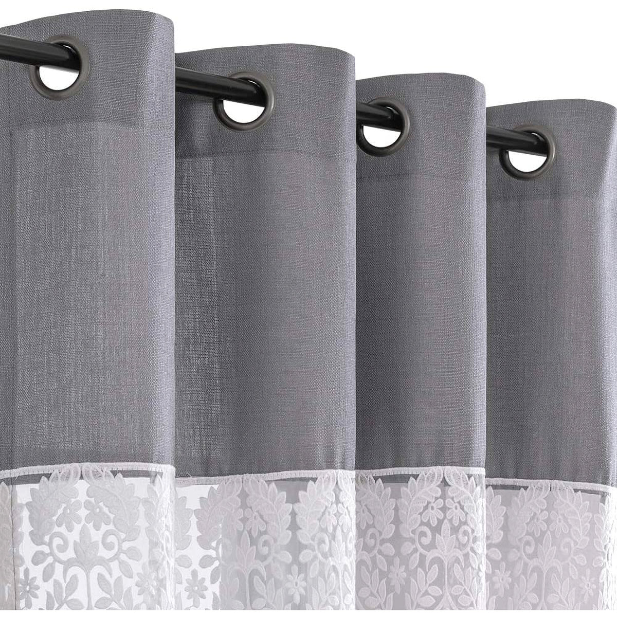 JINCHAN Semi Sheer 54 x 95" Grommet Floral Embroidery Curtains, Gray (Open Box)