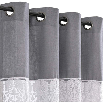 JINCHAN Semi Sheer 54 x 95" Grommet Floral Embroidery Curtains, Gray (Open Box)