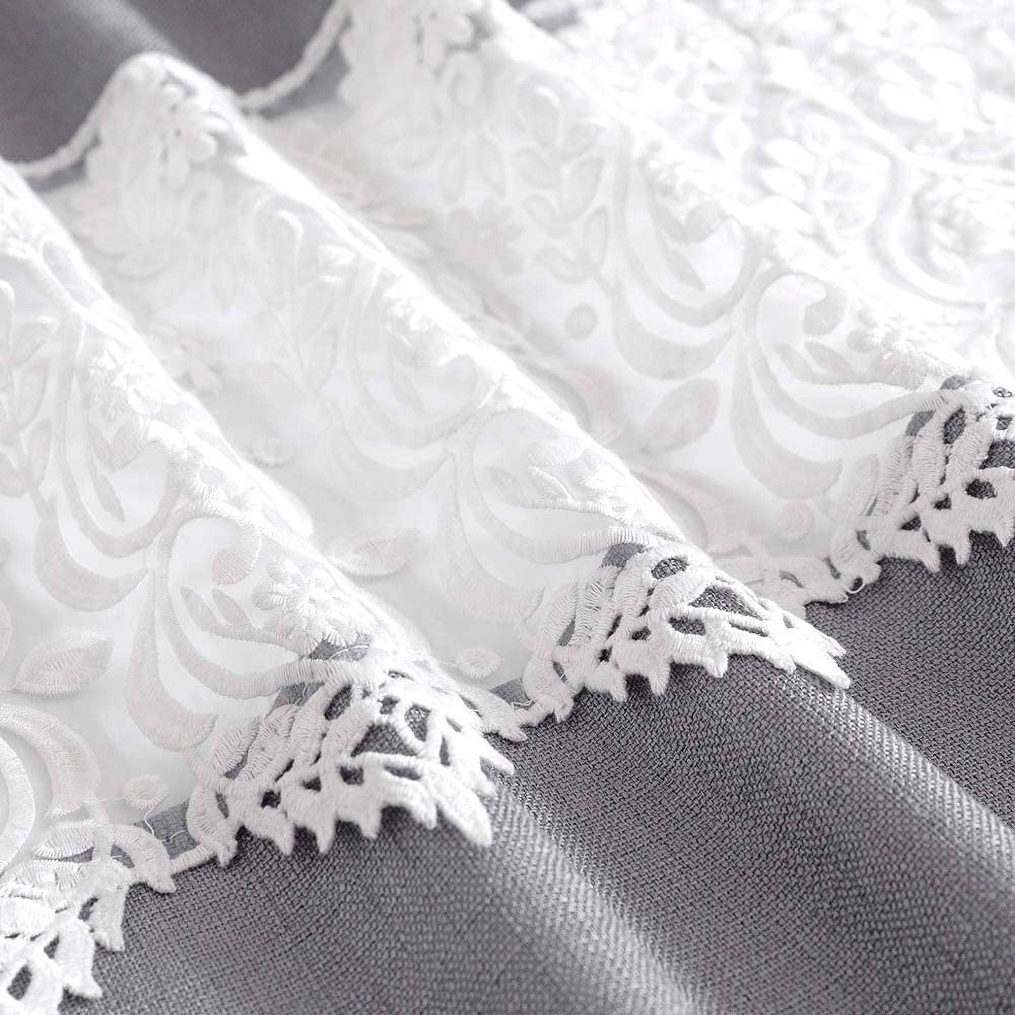 JINCHAN Semi Sheer 54 x 95" Grommet Floral Embroidery Curtains, Gray (Open Box)