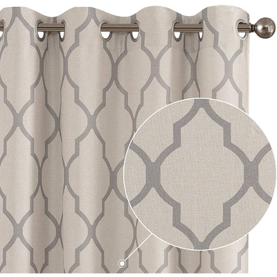 JINCHAN 52 x 72 Inch Grommet Moroccan Tile Flax Linen Curtains, Grey (2 Panels)