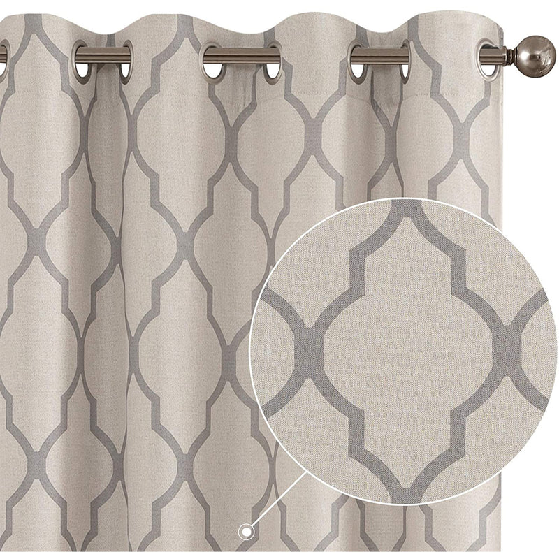 JINCHAN 52 x 54 Inch Grommet Moroccan Tile Flax Linen Curtains, Grey (2 Panels)