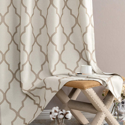 JINCHAN 52 x 95" Moroccan Tile Flax Linen Curtains, Taupe (2 Panels) (Open Box)