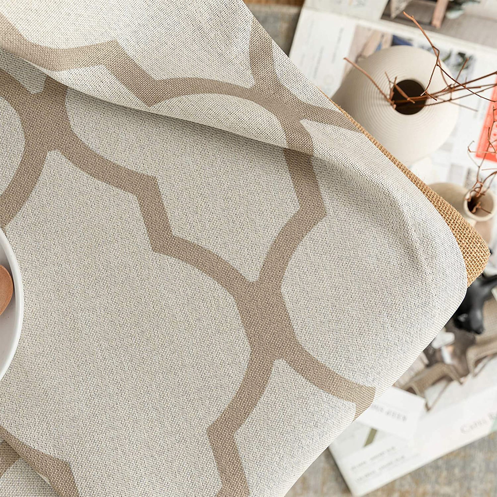JINCHAN 52 x 95" Moroccan Tile Flax Linen Curtains, Taupe (2 Panels) (Open Box)