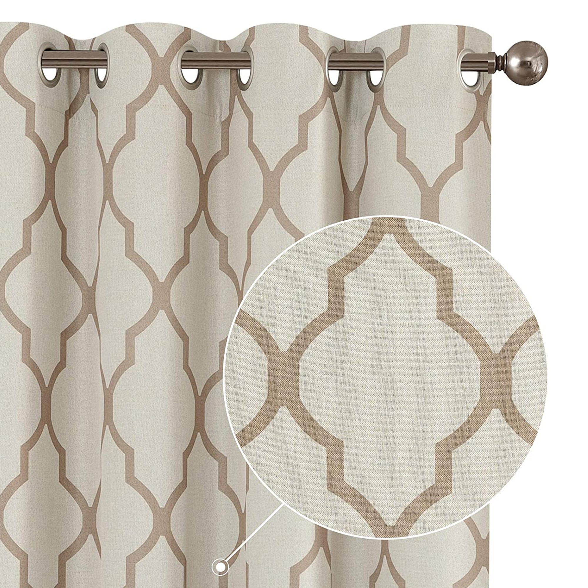 JINCHAN 52 x 95" Moroccan Tile Flax Linen Curtains, Taupe (2 Panels) (Open Box)