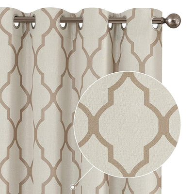 JINCHAN 52 x 95" Moroccan Tile Flax Linen Curtains, Taupe (2 Panels) (Open Box)