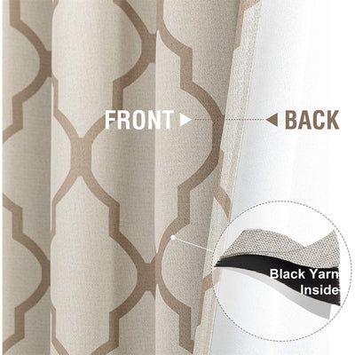 JINCHAN 52 x 95" Moroccan Tile Flax Linen Curtains, Taupe (2 Panels) (Open Box)
