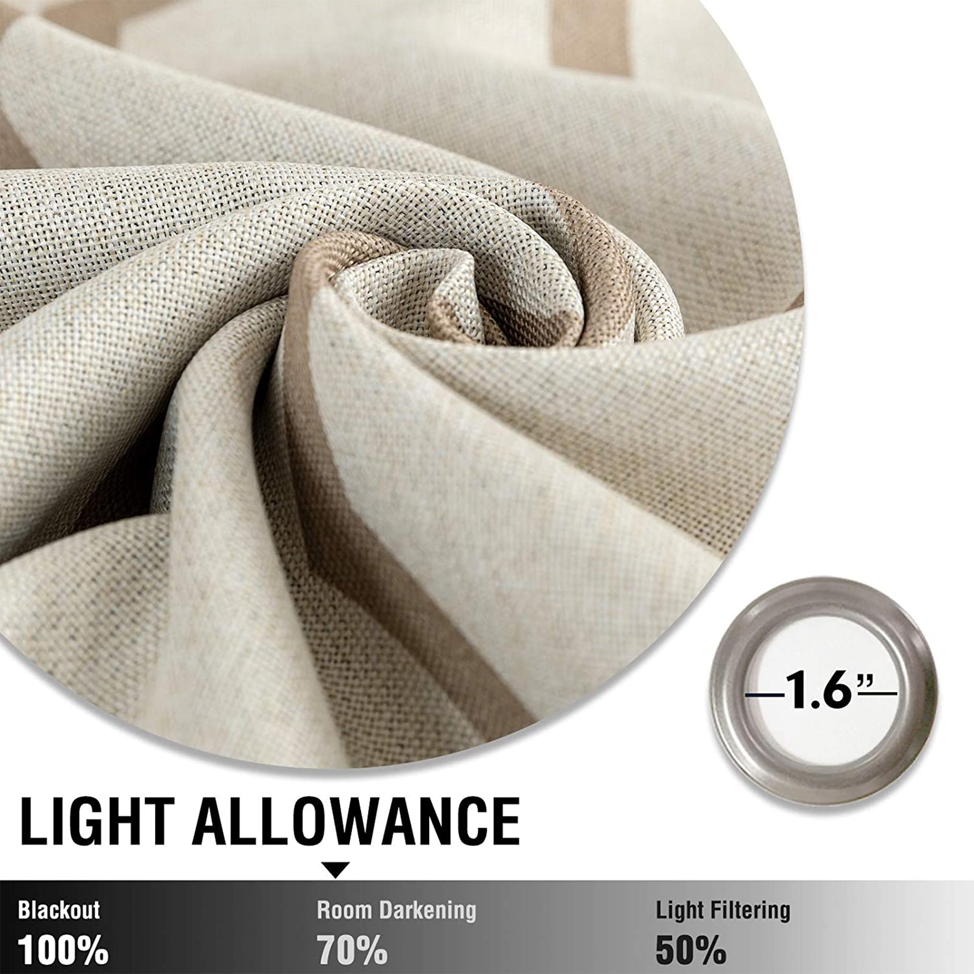 JINCHAN 52 x 95" Moroccan Tile Flax Linen Curtains, Taupe (2 Panels) (Open Box)