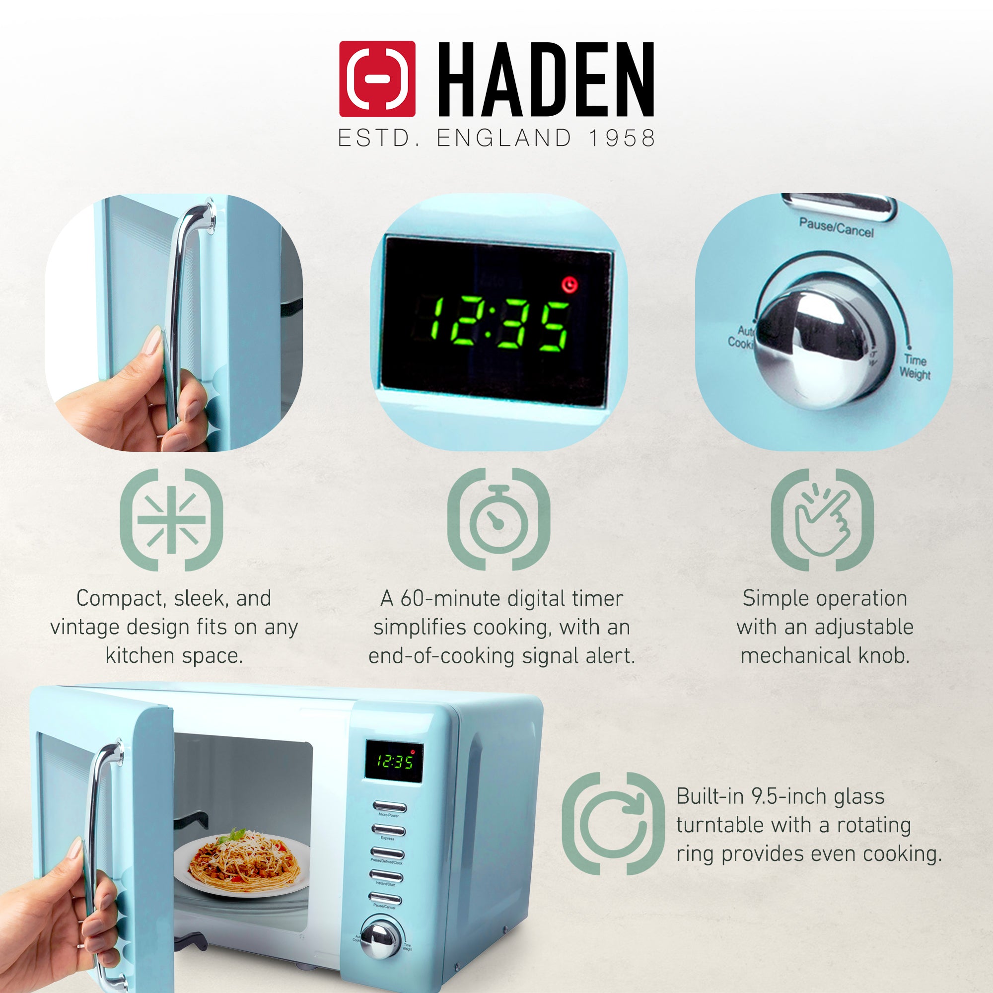 Haden Heritage Toaster, Kettle, Coffee Maker, Microwave, and Blender Set, Blue
