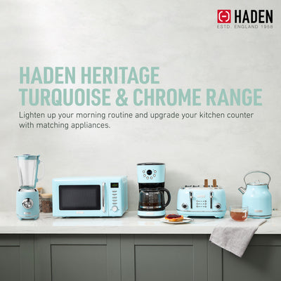 Haden Heritage Toaster, Kettle, Coffee Maker, Microwave, and Blender Set, Blue