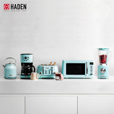 Haden Heritage Toaster, Kettle, Coffee Maker, Microwave, and Blender Set, Blue